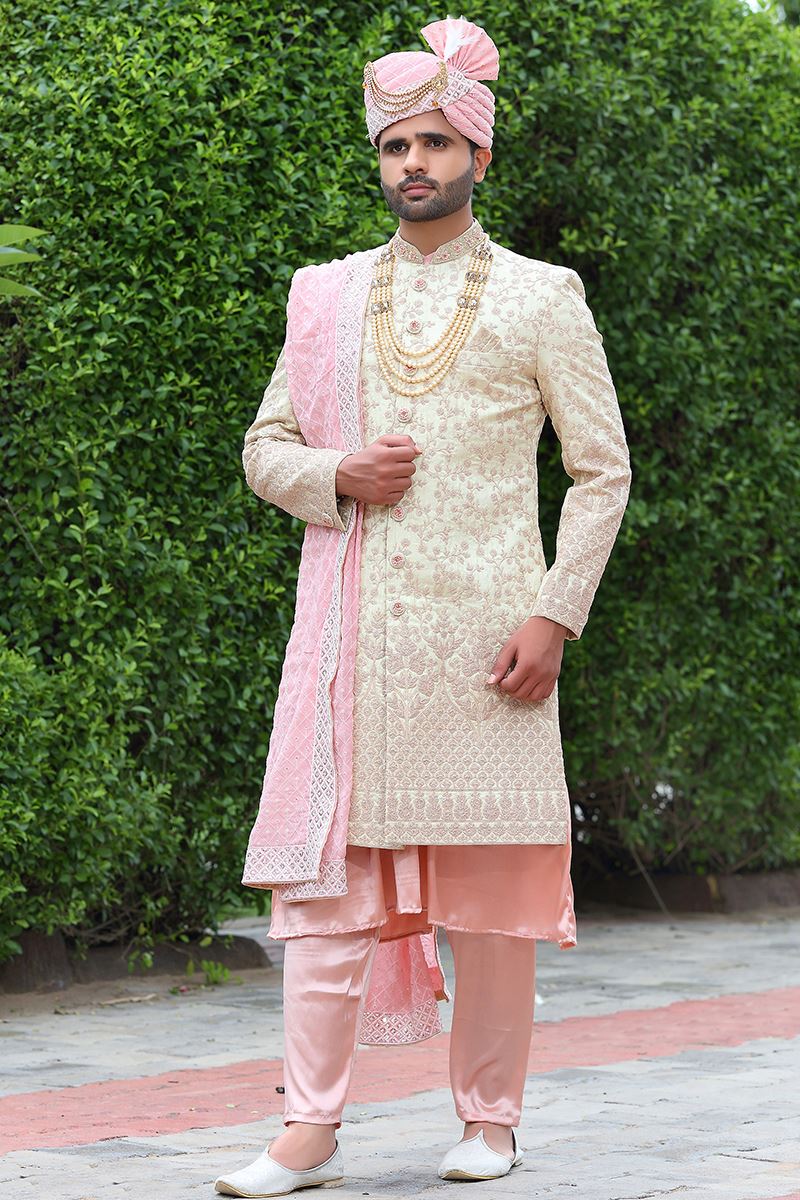 Vibrant Cream Colored Designer Sherwani