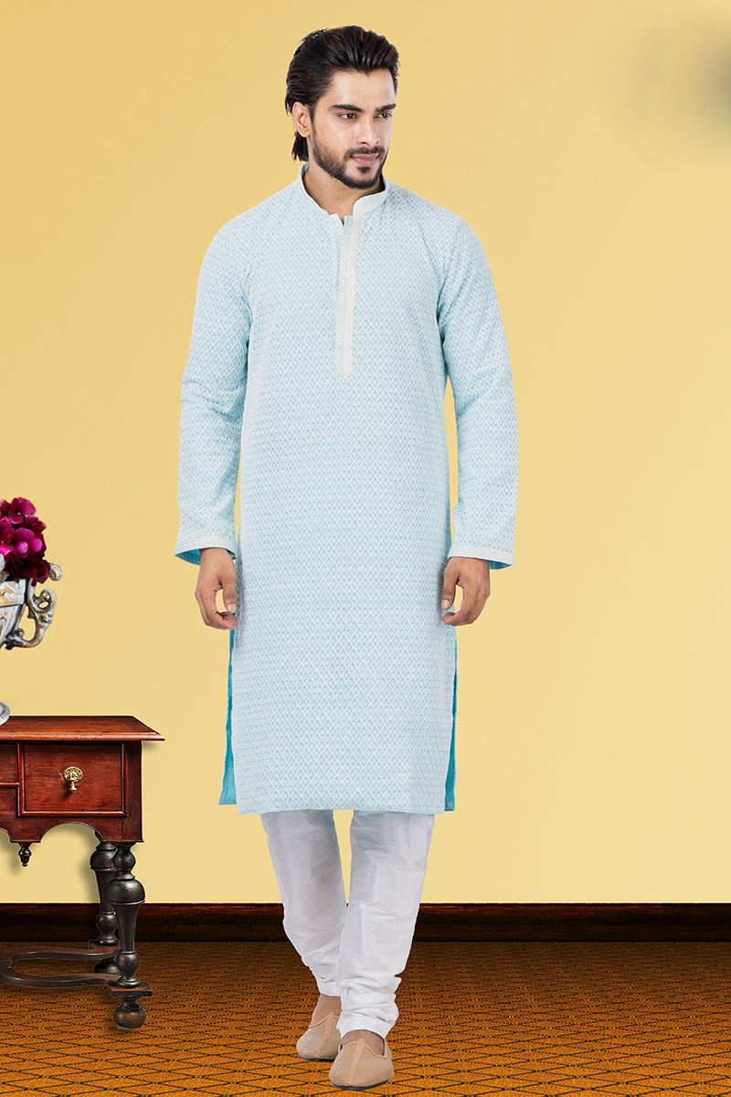 Elegant Ice Blue Colored Designer Kurta Set
