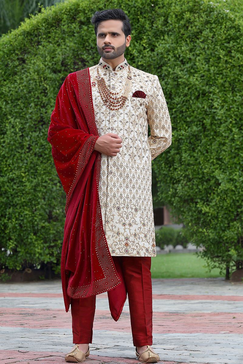 Impressive Cream Colored Designer Sherwani