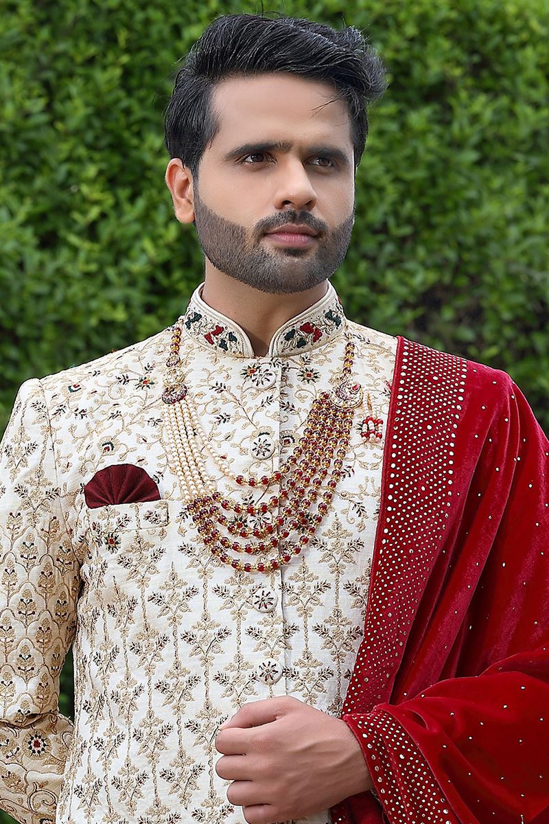 Impressive Cream Colored Designer Sherwani