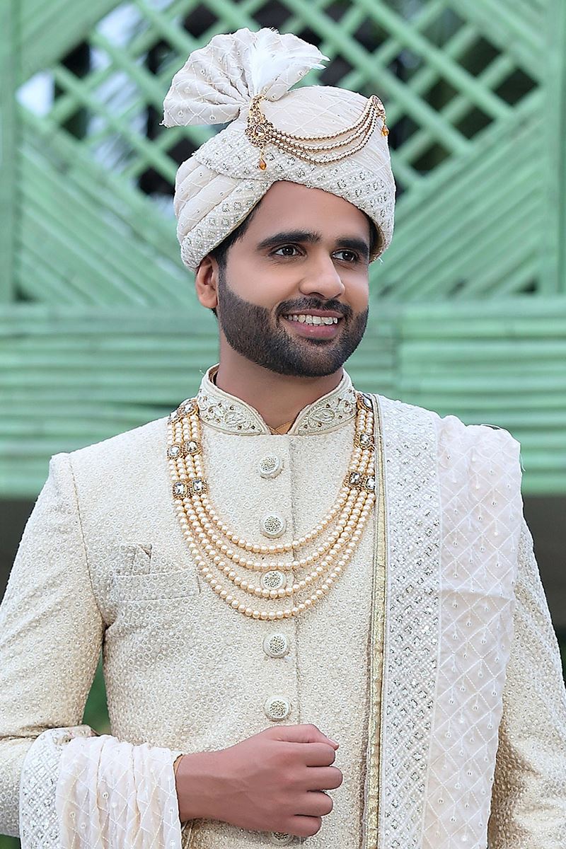 Artistic Cream Colored Designer Sherwani