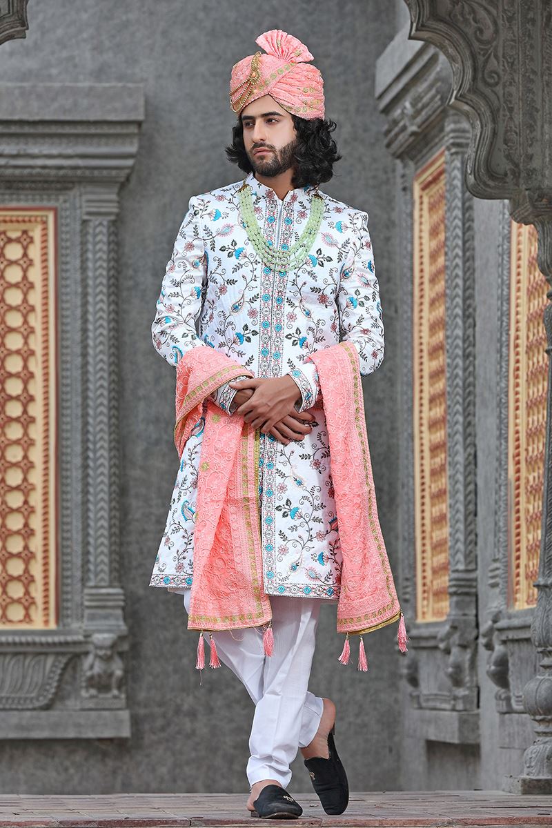 Aesthetic White Colored Designer Sherwani