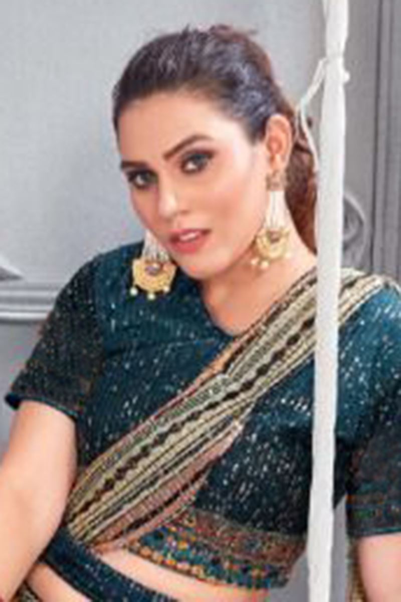 Dashing Teal Colored Dhoti Style Designer Saree