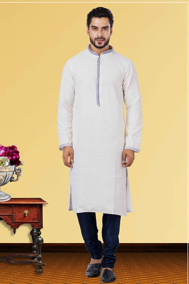 Spectacular Off-White Colored Designer Kurta Set