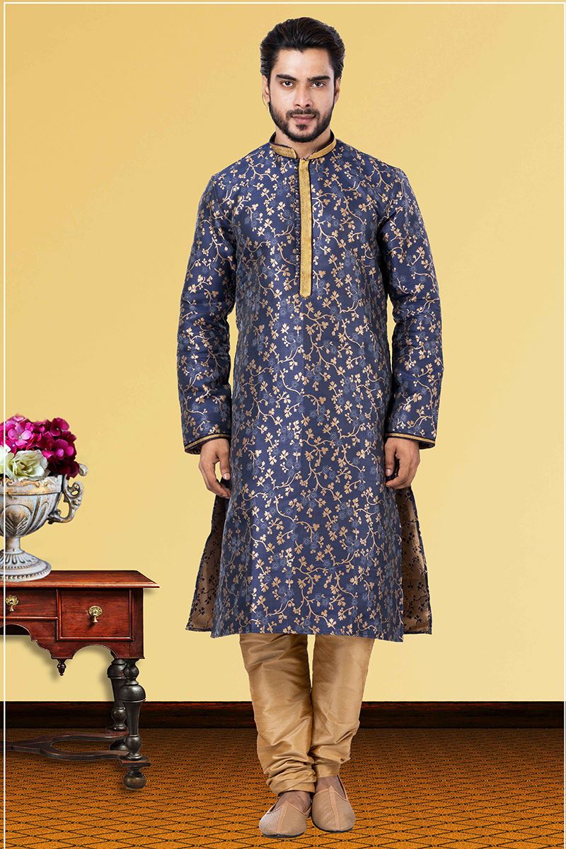 Aesthetic Navy Blue and Golden Colored Designer Kurta Set