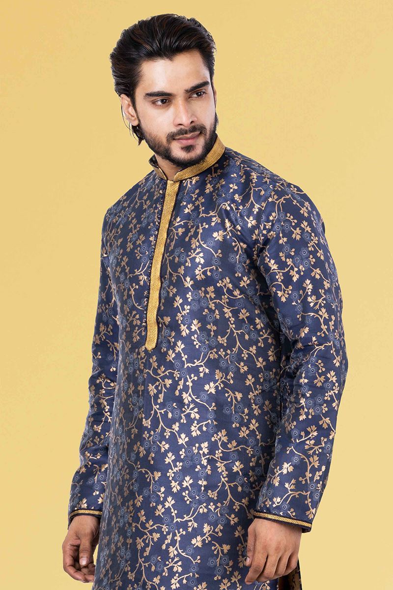 Aesthetic Navy Blue and Golden Colored Designer Kurta Set