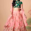 Trendy Peach and Green Colored Designer Lehenga Choli
