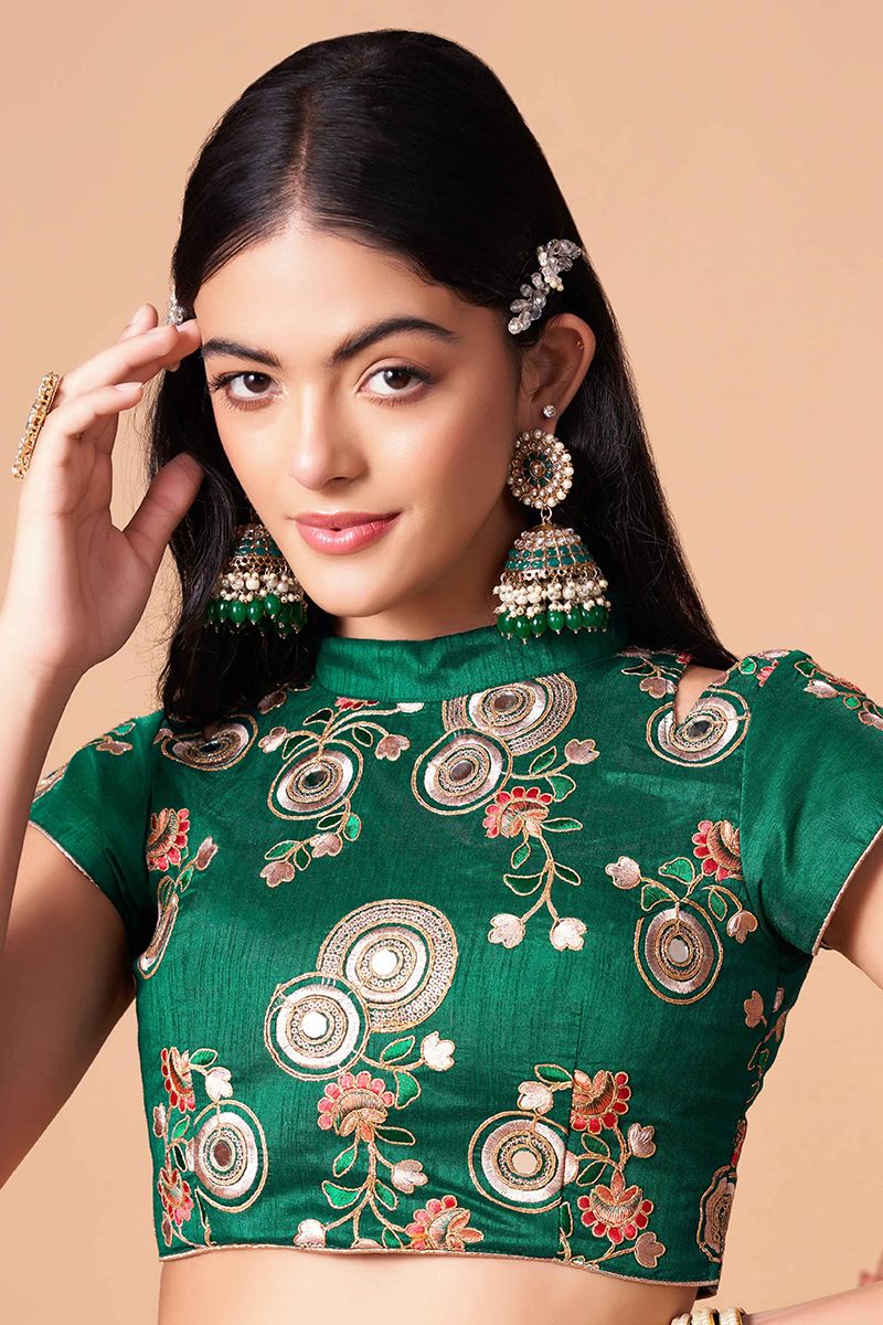 Trendy Peach and Green Colored Designer Lehenga Choli
