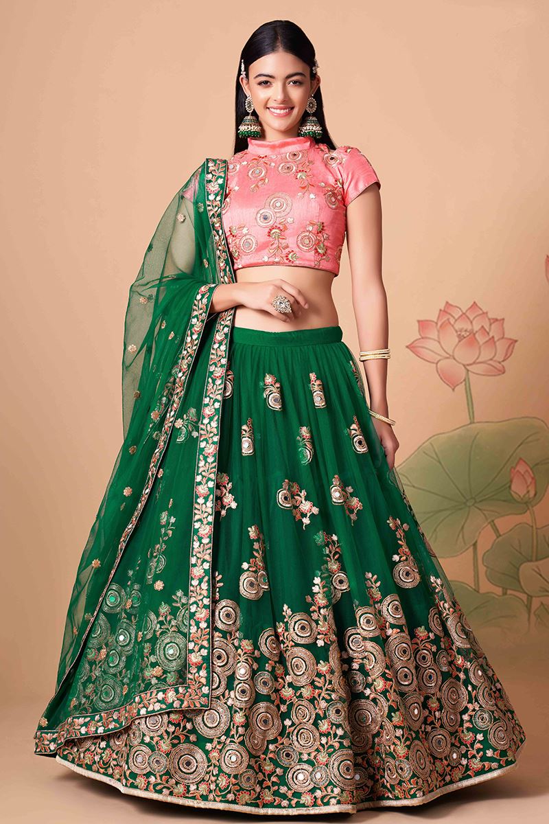 Lovely Green and Pink Colored Designer Lehenga Choli