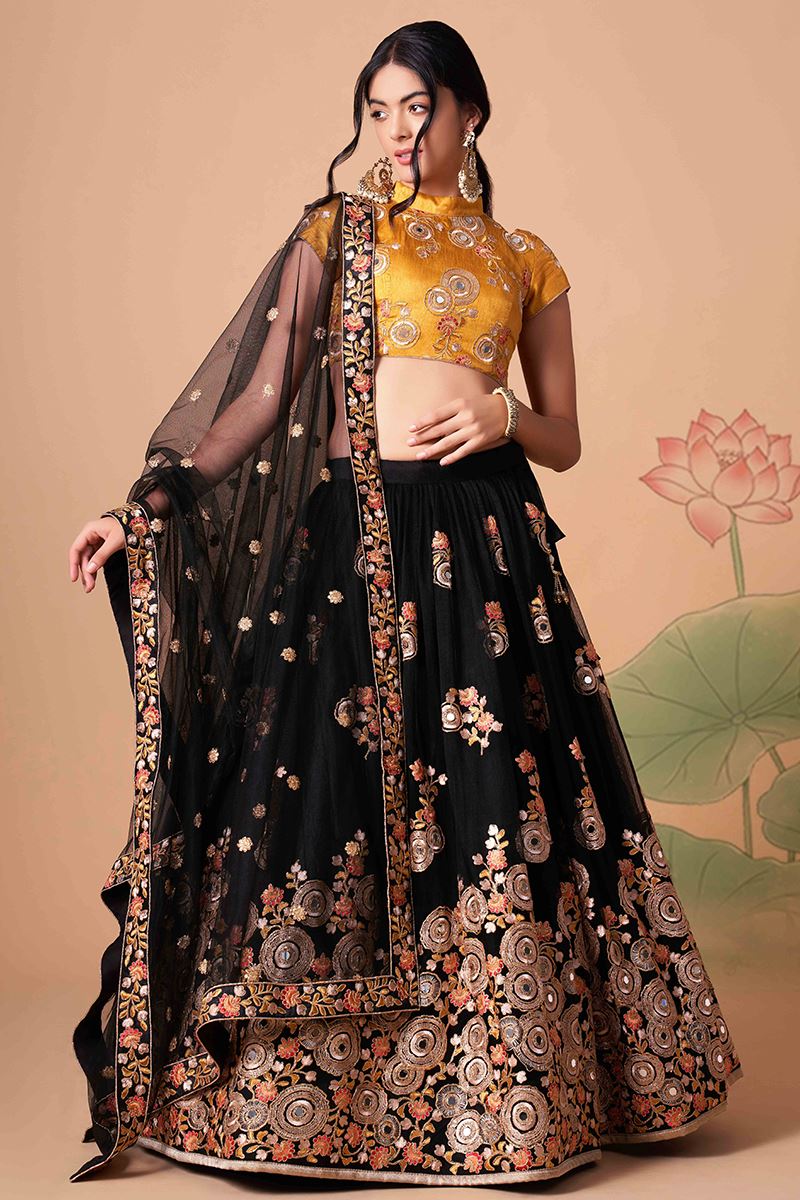 Beautiful Black and Mustard Colored Designer Lehenga