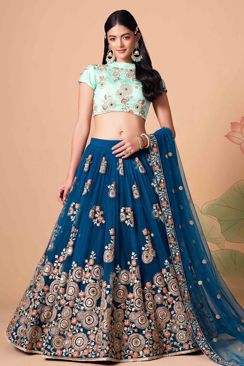 Aesthetic Blue and Sky Blue Colored Designer Lehenga