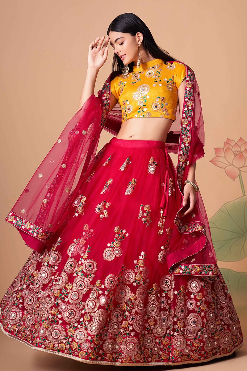 Charming Rani Pink and Yellow Colored Designer Lehenga