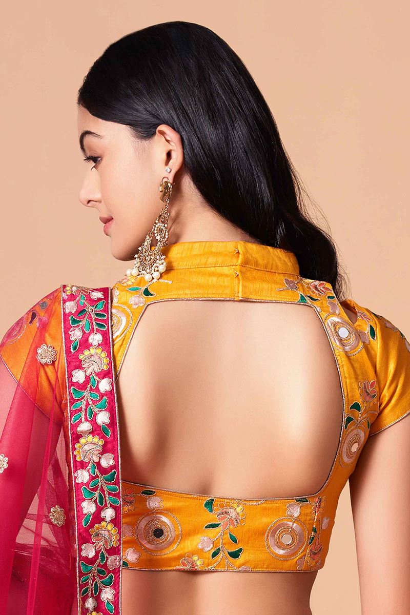 Charming Rani Pink and Yellow Colored Designer Lehenga