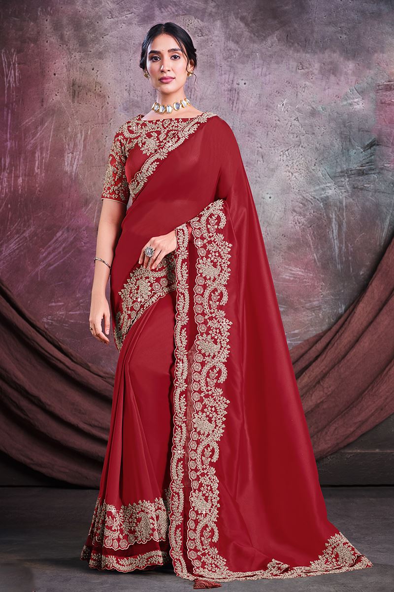 Flamboyant Red Colored Designer Saree