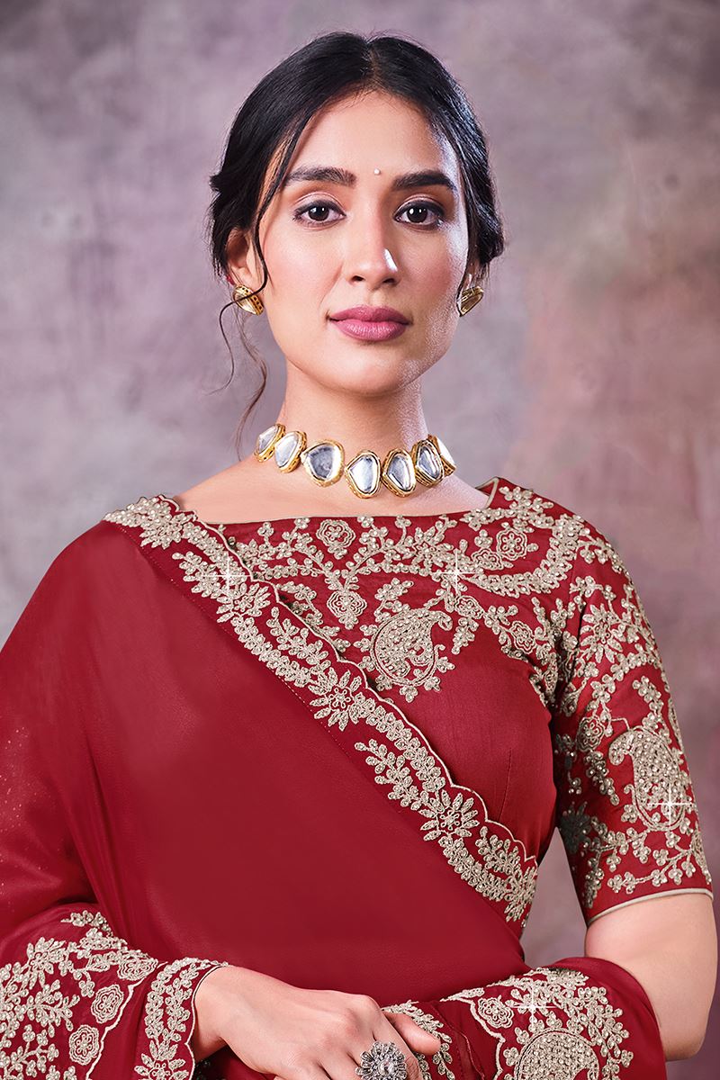 Flamboyant Red Colored Designer Saree