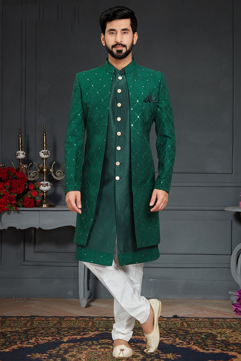 Glamorous Green Colored Designer Italian Indo Western
