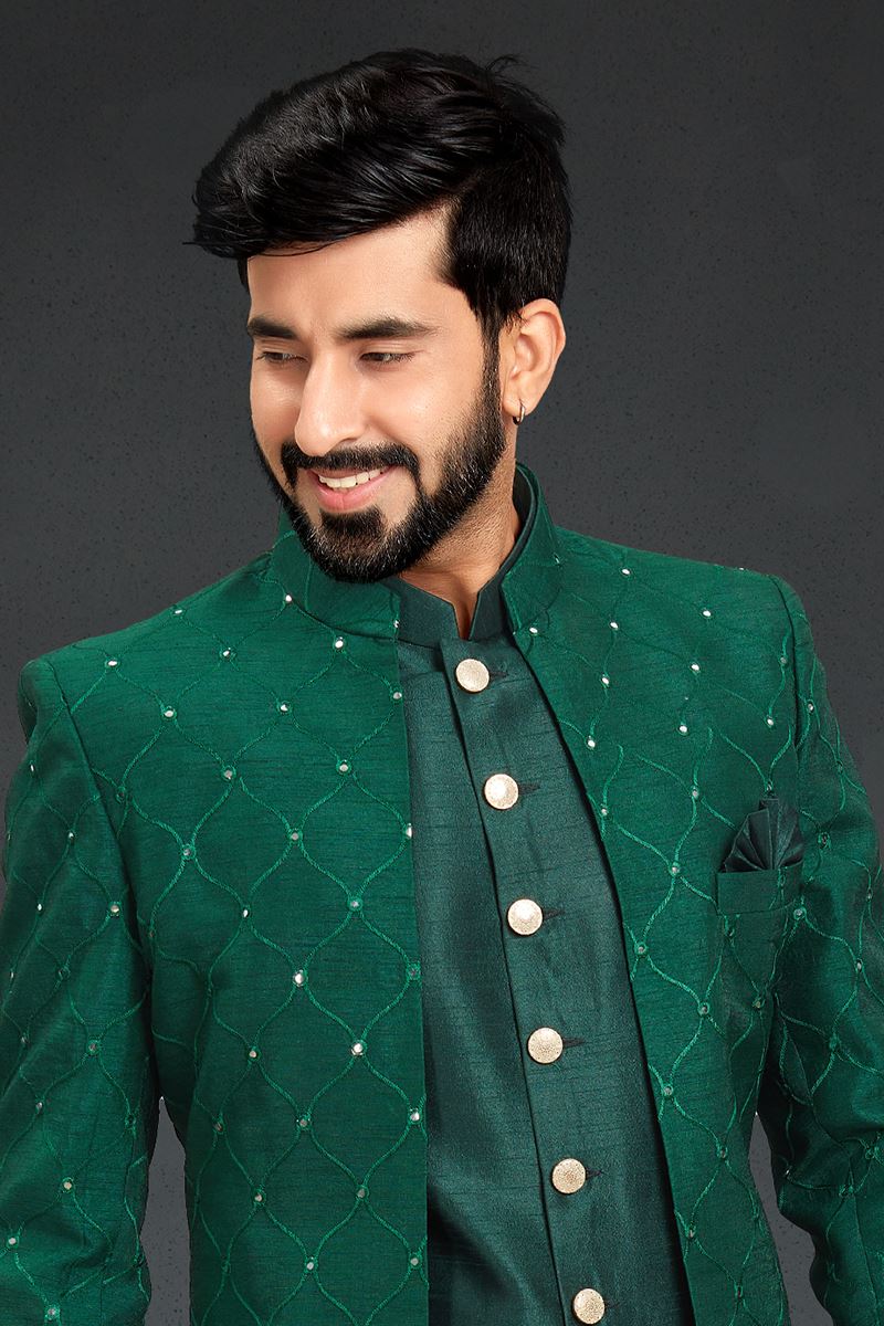 Glamorous Green Colored Designer Italian Indo Western