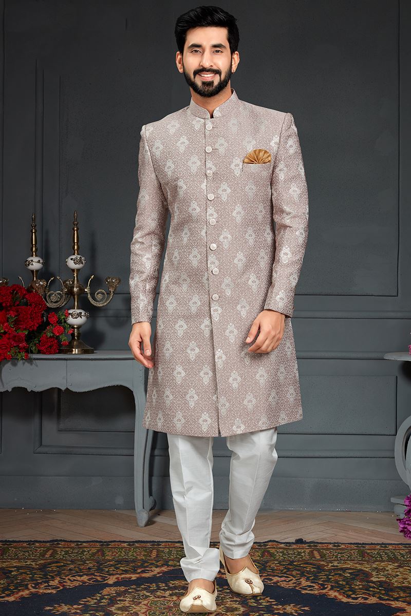 Dazzling Dusty Brown Colored Designer Nawabi Indo Western