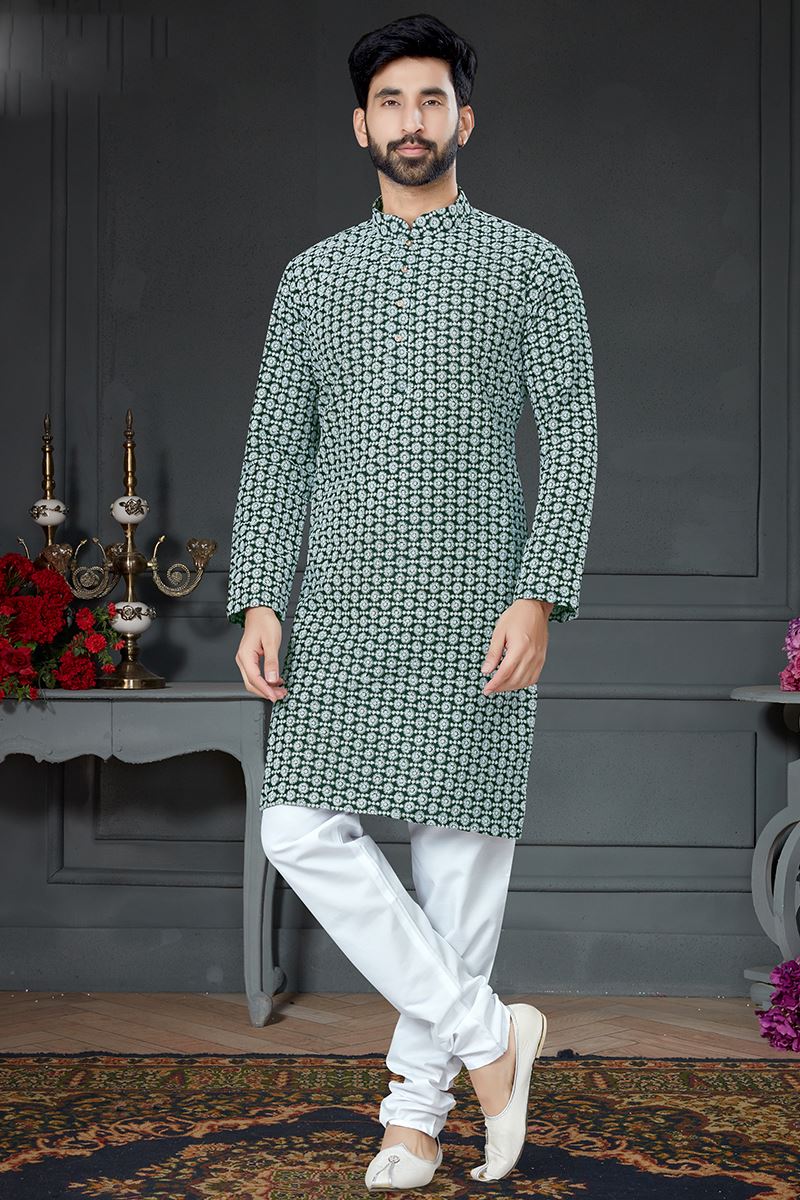 Charming Bottle Green Colored Designer Kurta Set