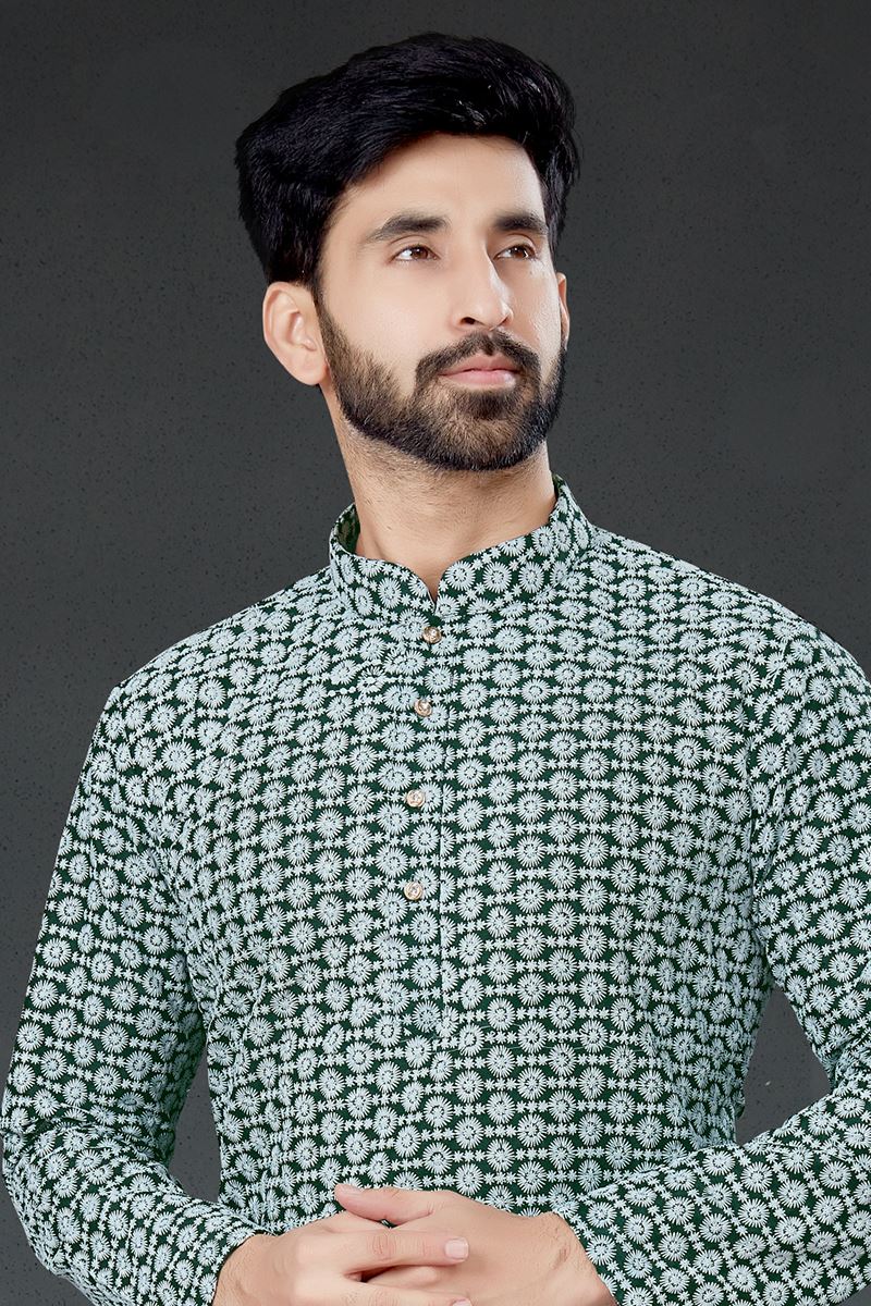 Charming Bottle Green Colored Designer Kurta Set