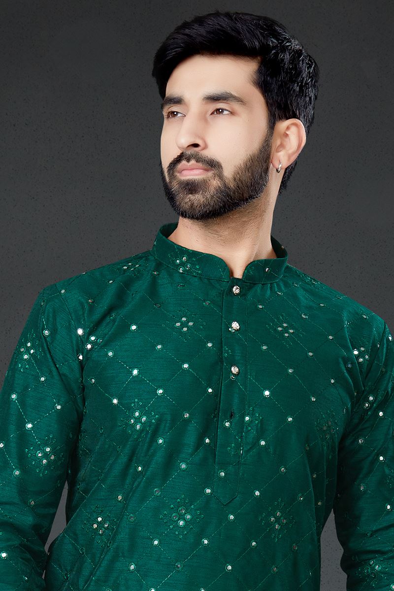 Charming Dark Green Colored Designer Kurta Set