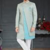 Marvelous Aqua Blue and Grey Colored Designer Italian Indo Western