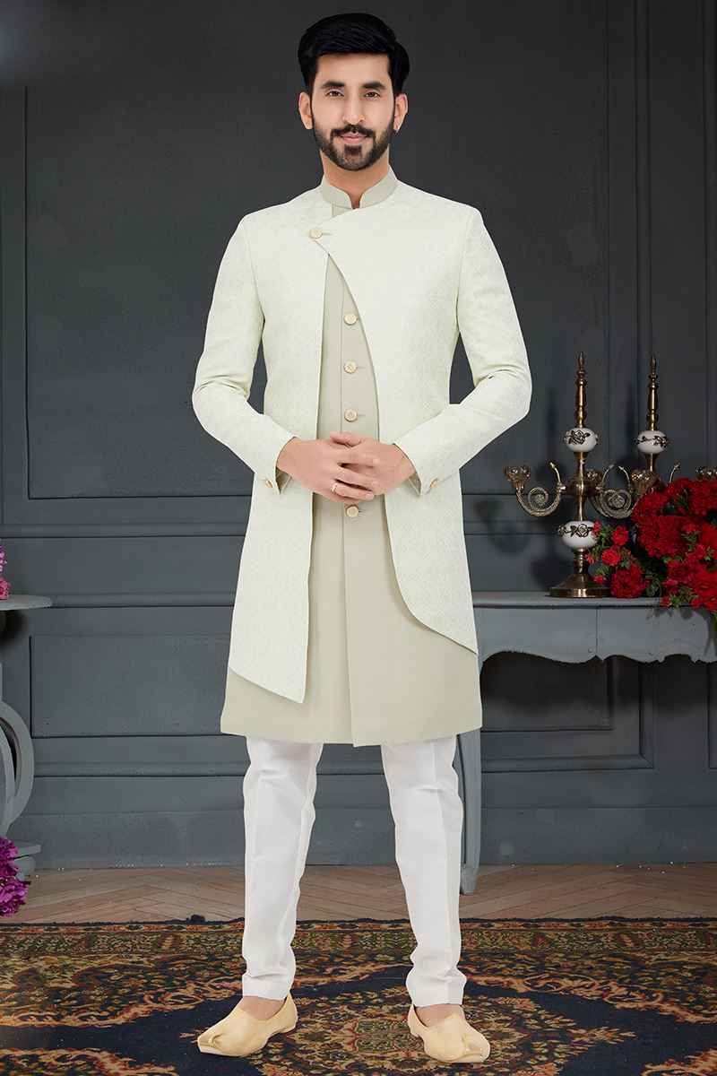 Appealing Pista Green Colored Designer Italian Indo Western