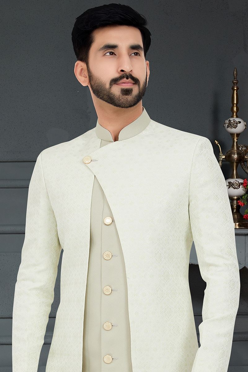 Appealing Pista Green Colored Designer Italian Indo Western