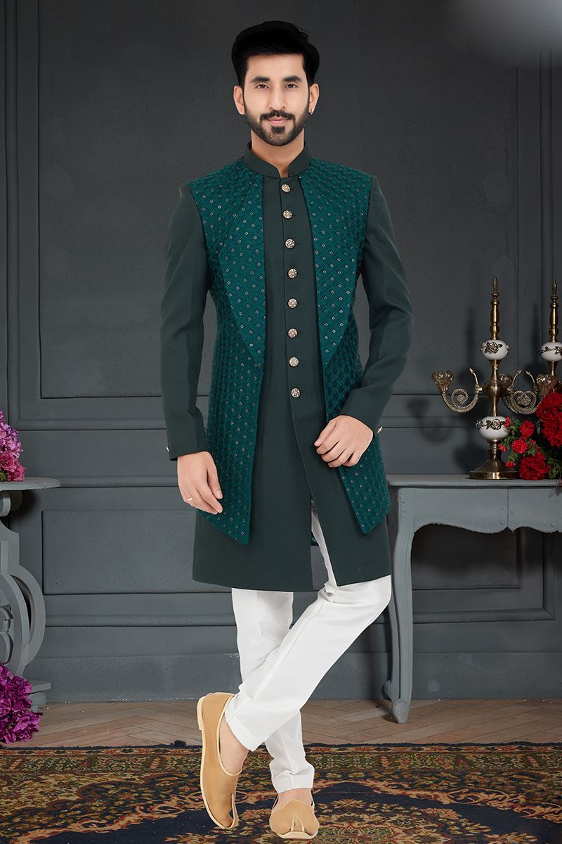 Fancy Dark Green Colored Designer Italian Indo Western