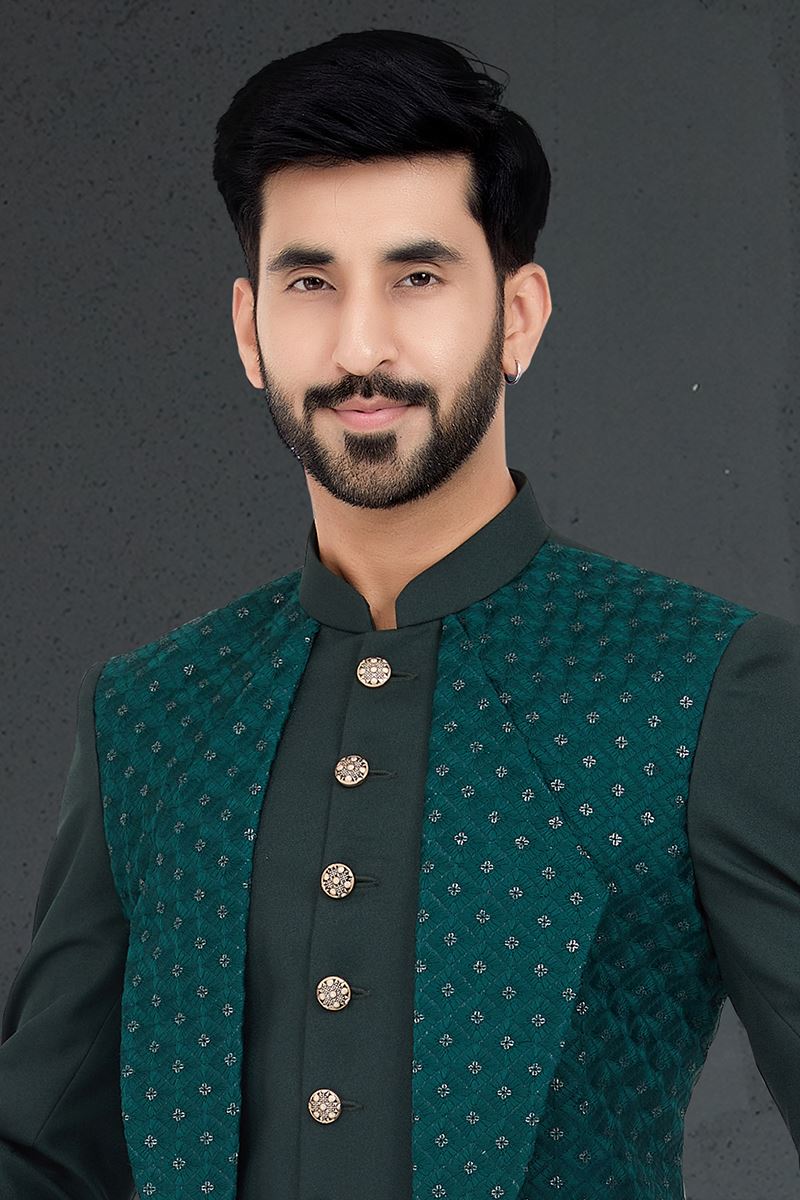 Fancy Dark Green Colored Designer Italian Indo Western