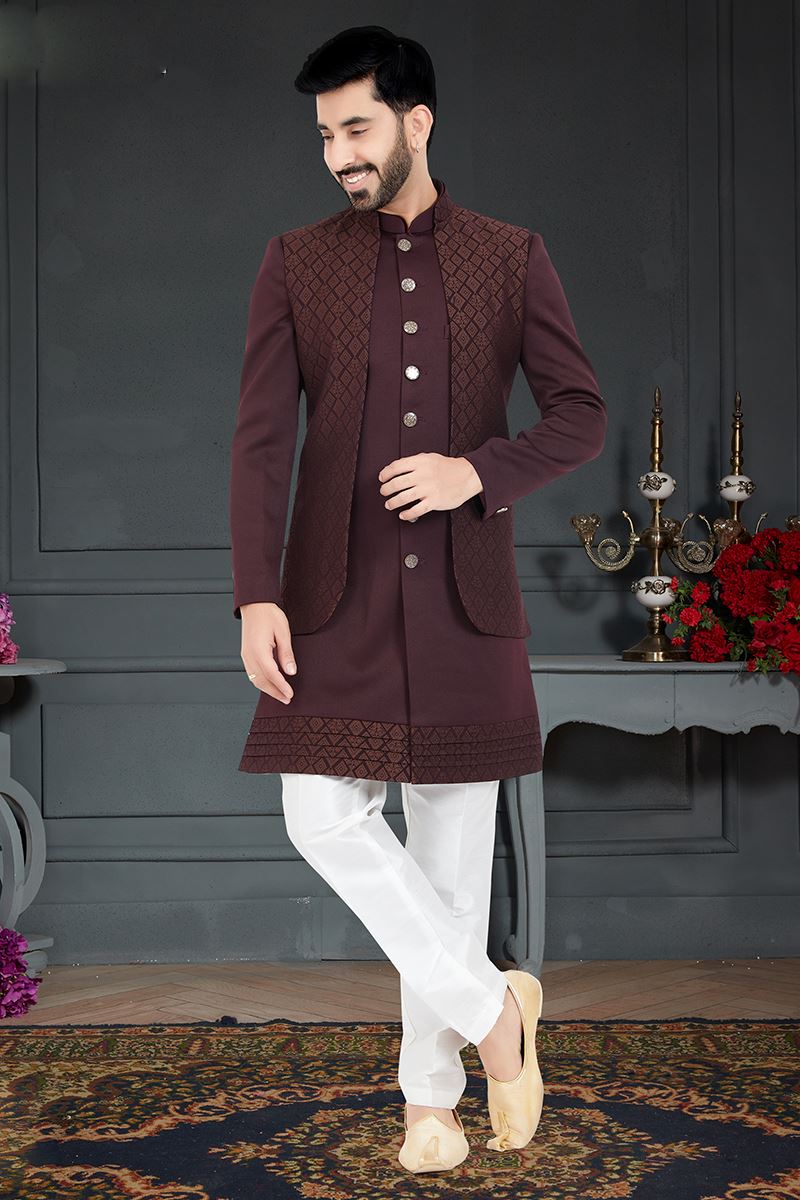 Charismatic Maroon Colored Designer Italian Indo Western