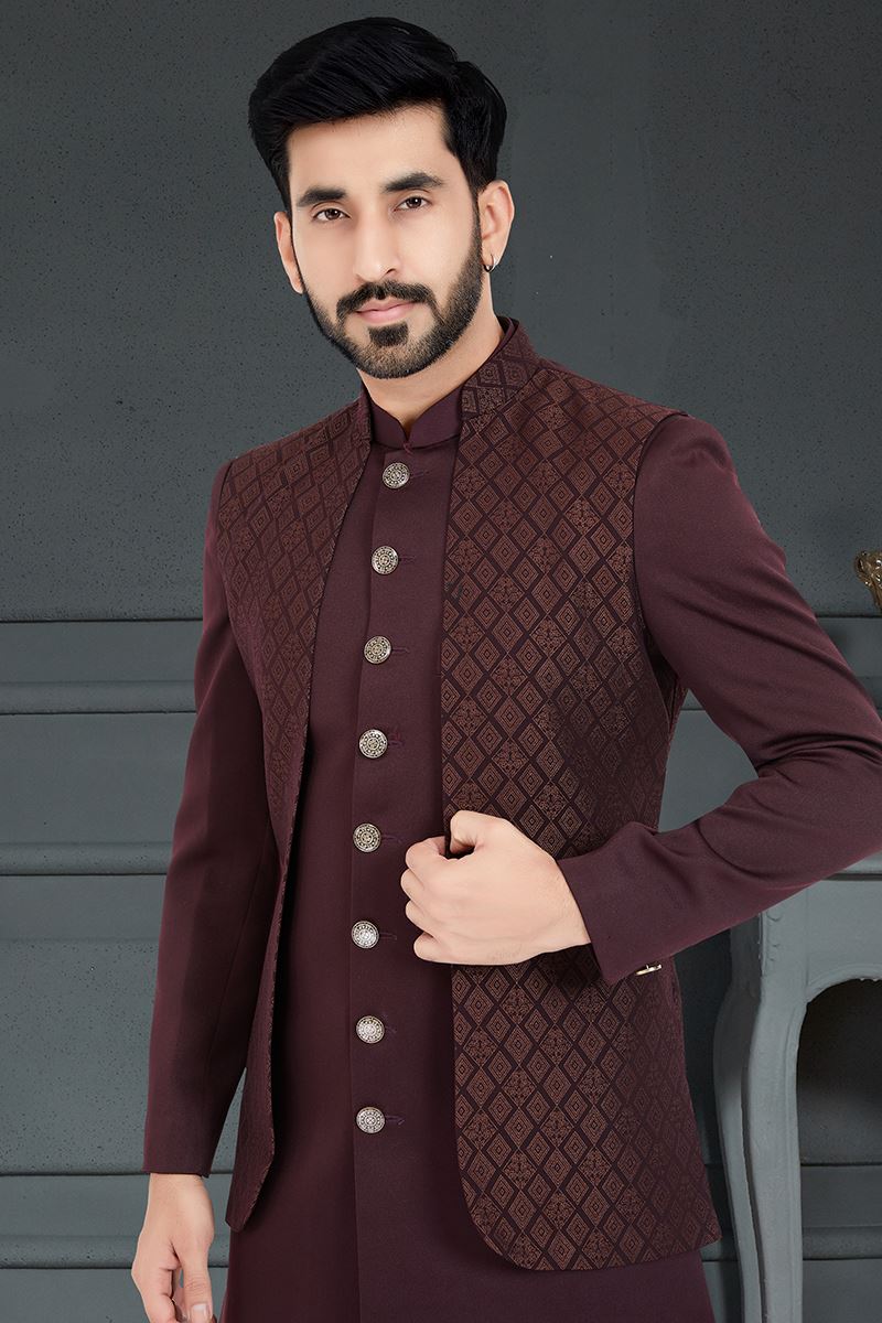Charismatic Maroon Colored Designer Italian Indo Western