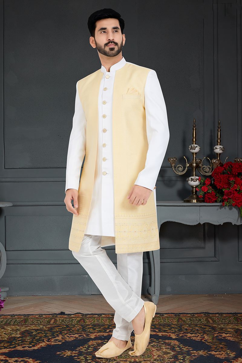 Spectacular Camel Brown and White Colored Designer Italian Indo Western