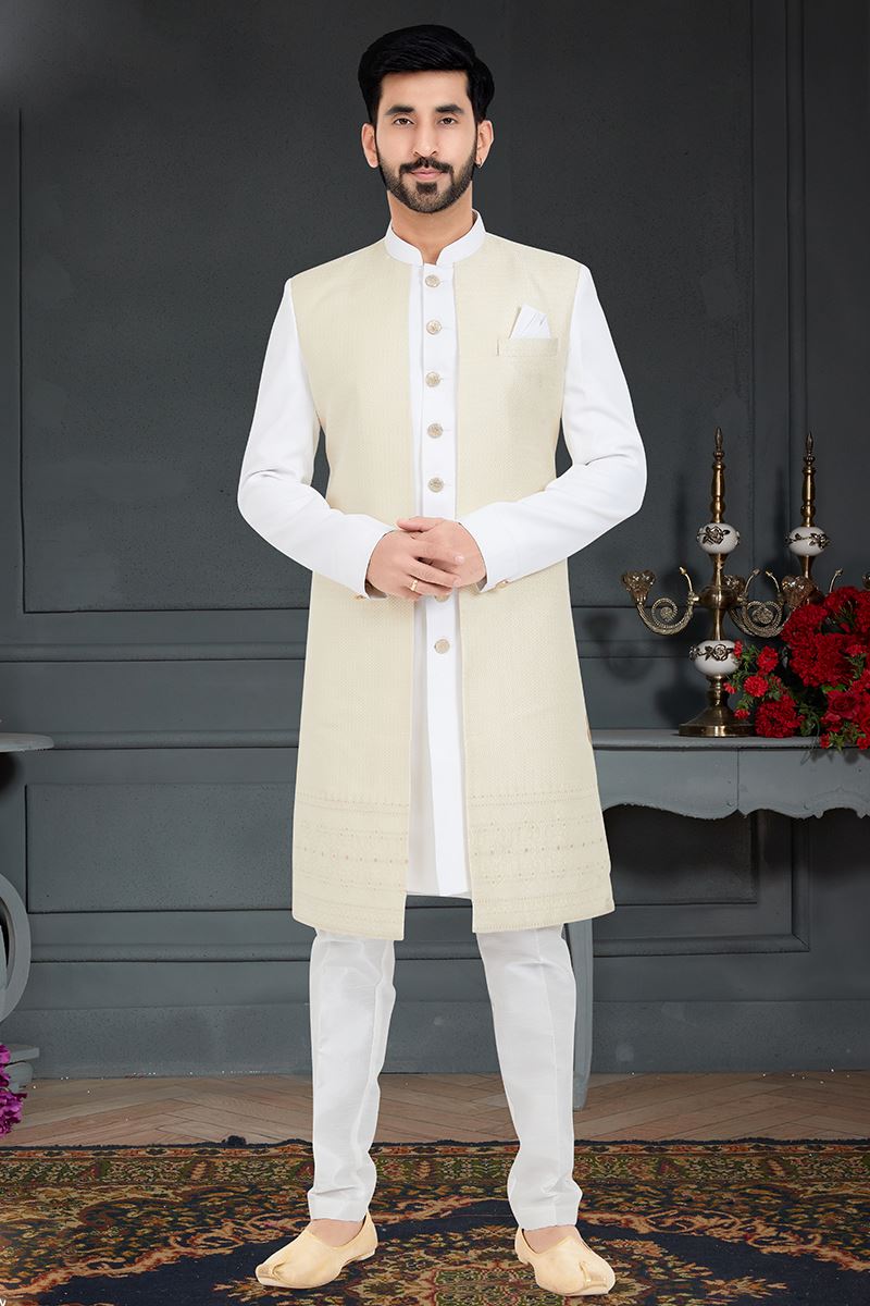 Awesome Cream and White Colored Designer Italian Indo Western