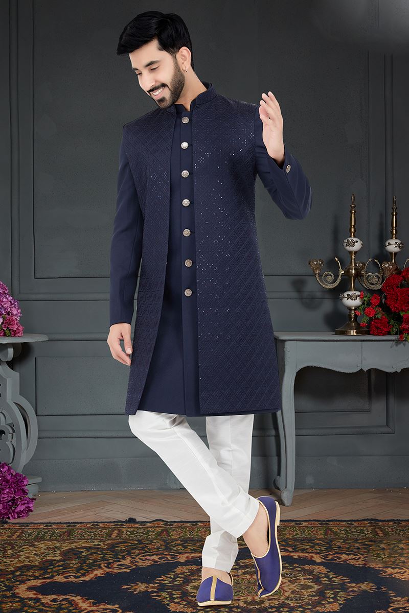 Impressive Navy Blue Colored Designer Italian Indo Western