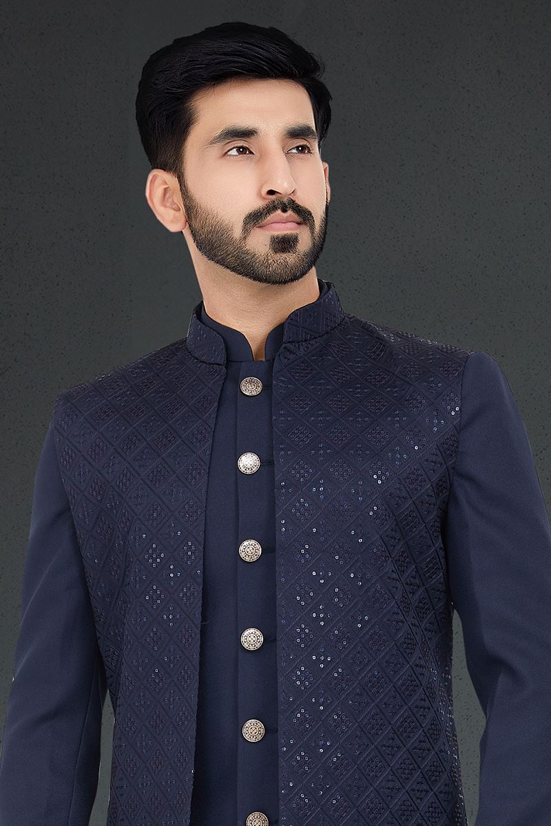 Impressive Navy Blue Colored Designer Italian Indo Western
