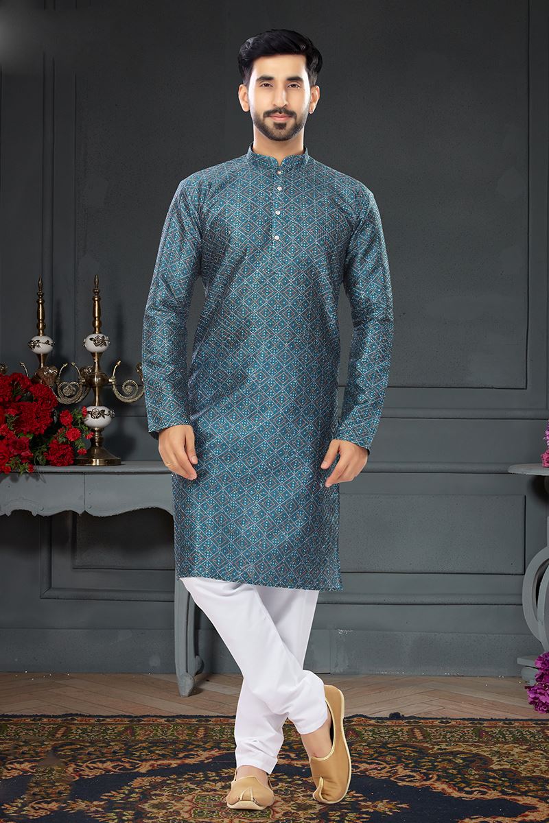 Vibrant Teal Colored Designer Kurta Set