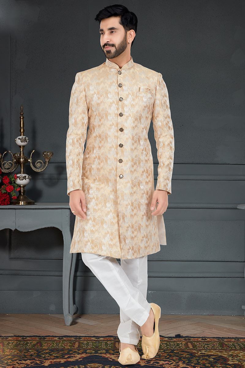 Exquisite Beige Colored Designer Nawabi Indo Western
