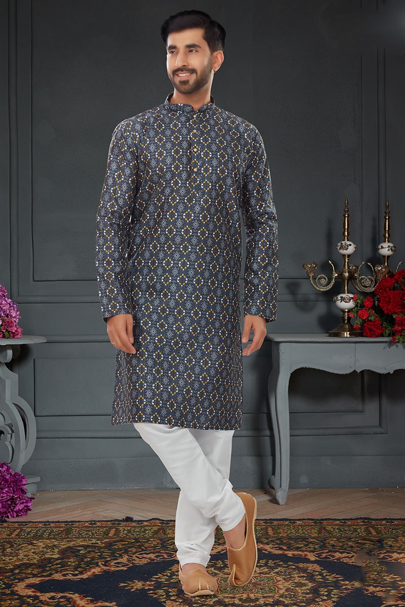 Delightful Dark Grey Colored Designer Kurta Set