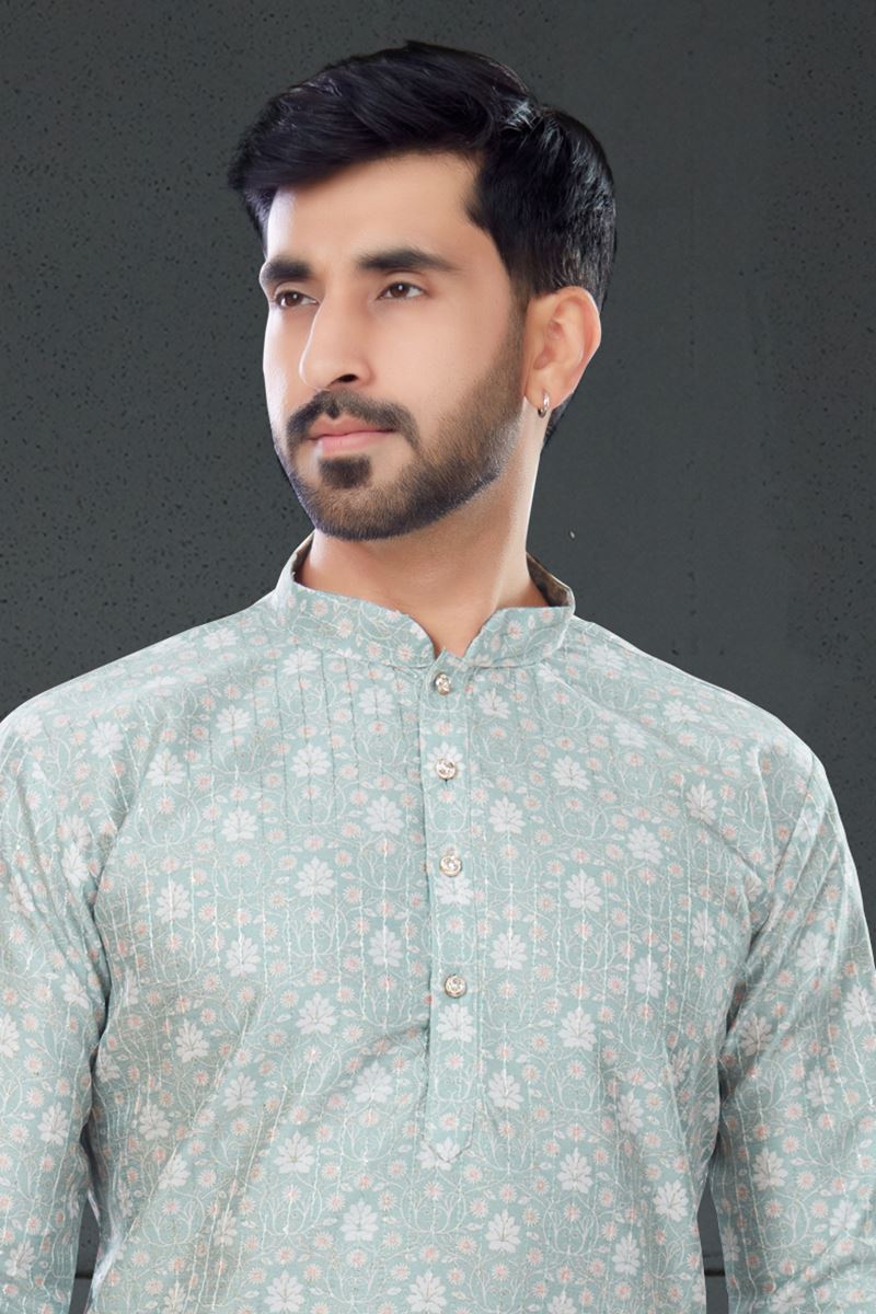 Artistic Pista Green Colored Designer Kurta Set