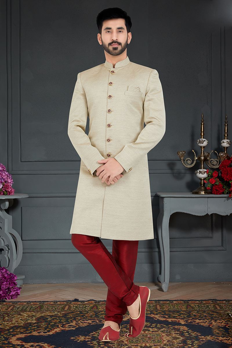 Majestic Bone Colored Designer Nawabi Indo Western