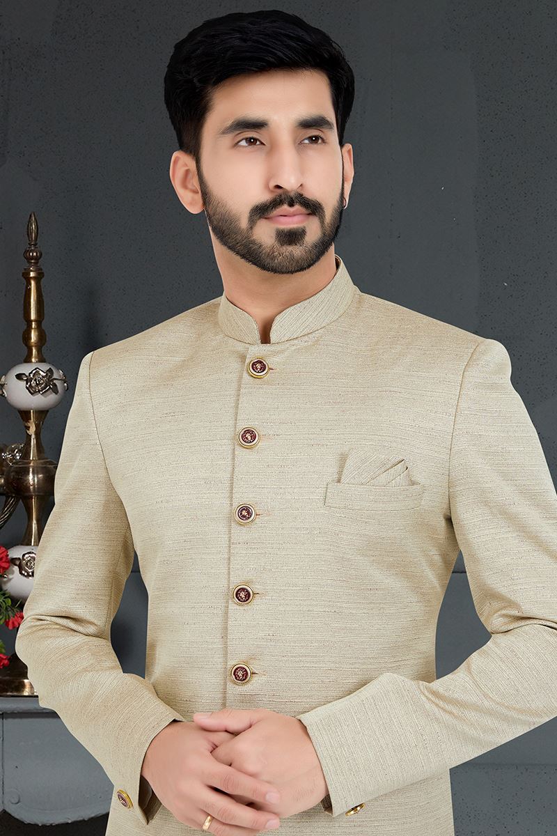 Majestic Bone Colored Designer Nawabi Indo Western