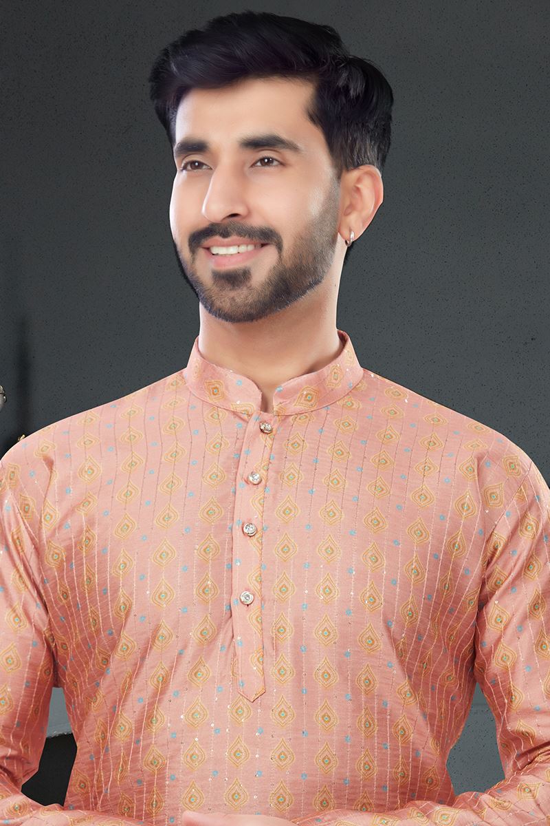 Magnificent Peach Colored Designer Kurta Set