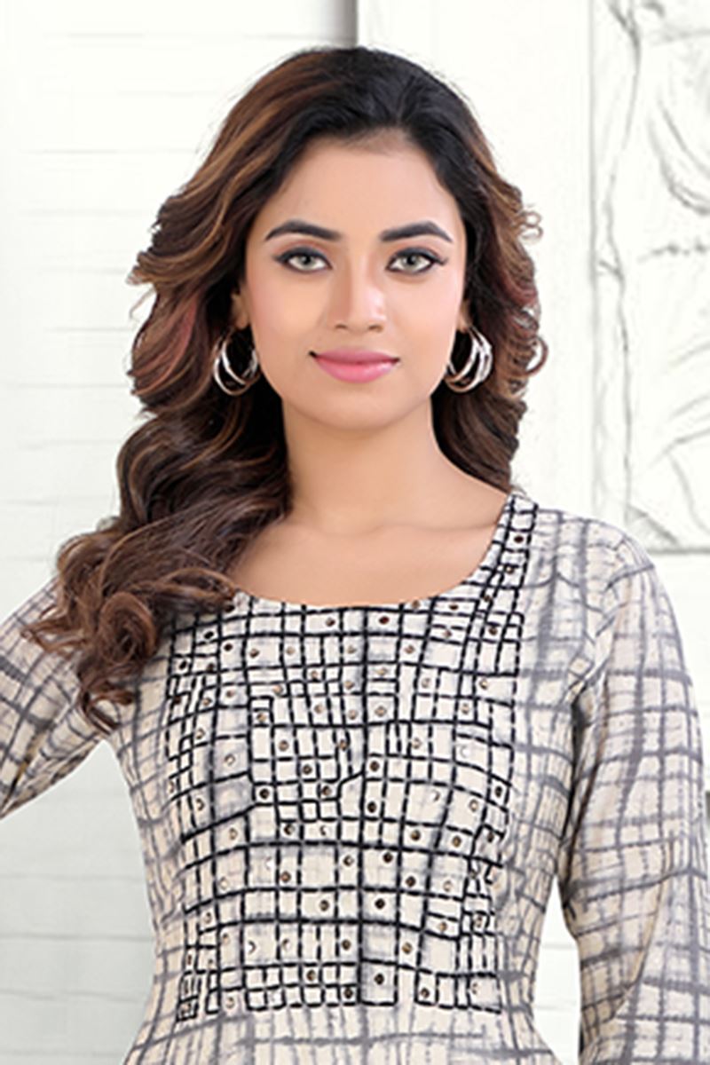 Amazing Cream and Grey Colored Designer Kurti with Pant