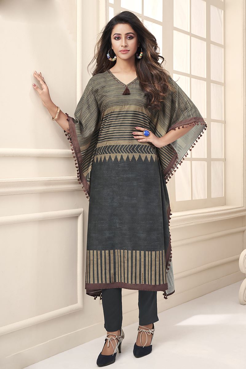 Spectacular Dark Grey Colored Designer Kaftaan