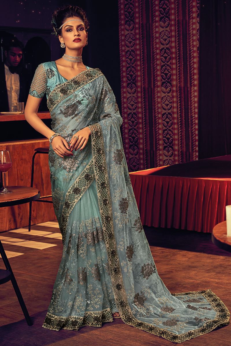 Irresistible Sea Green Colored Designer Saree