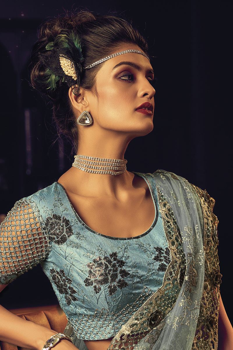 Irresistible Sea Green Colored Designer Saree