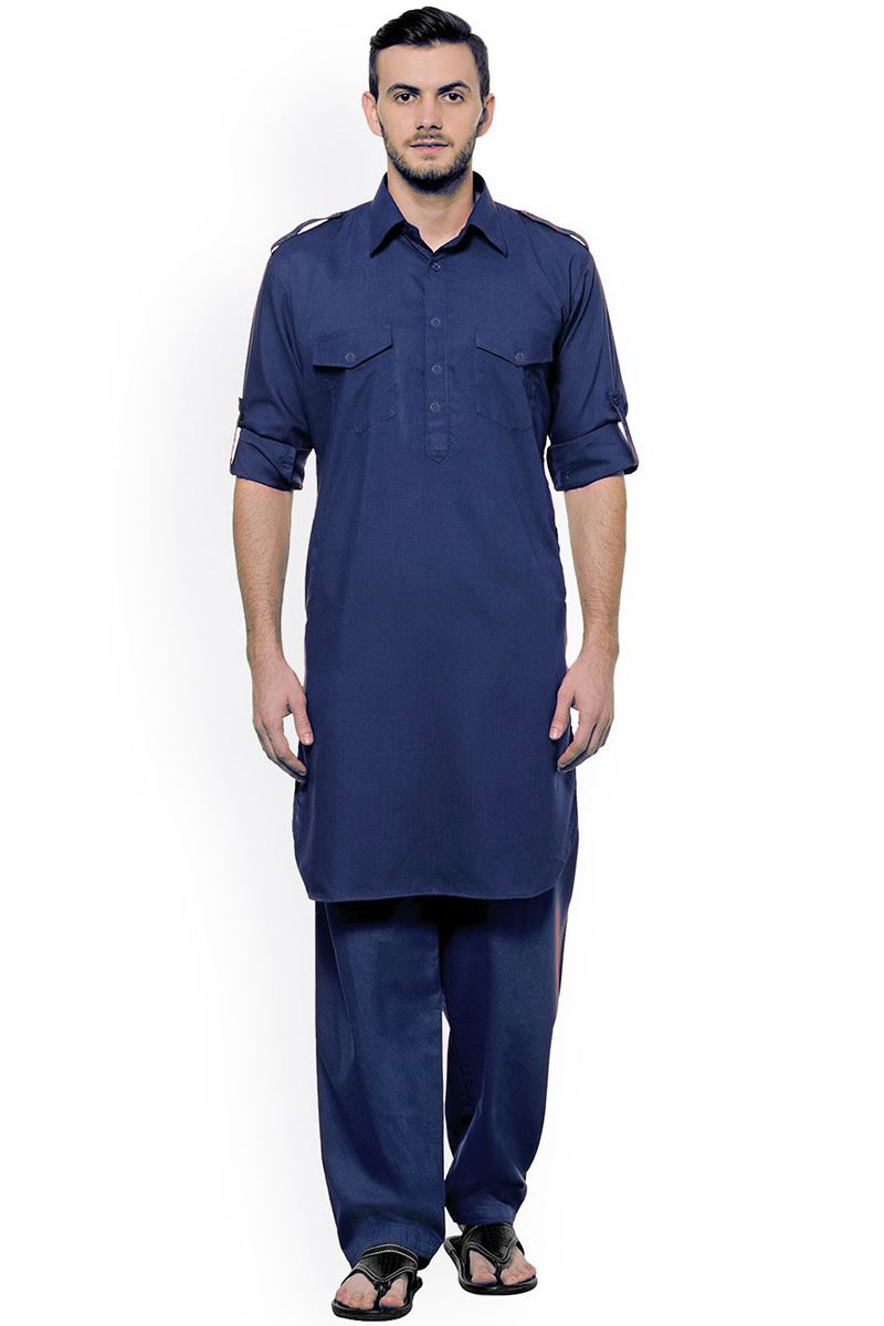 Stylish Blue Colored Designer Pathani Set