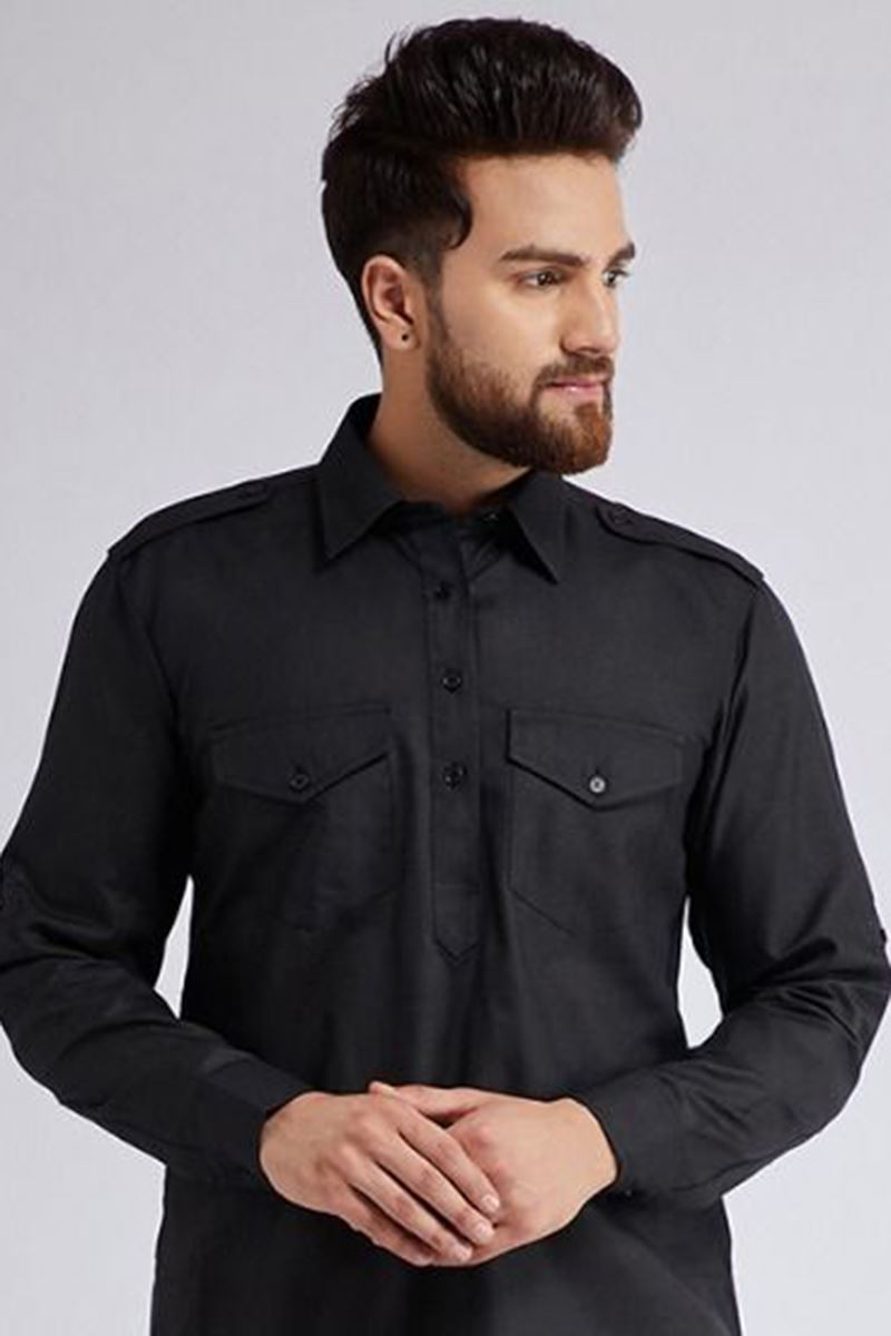 Royal Black Colored Designer Pathani Set