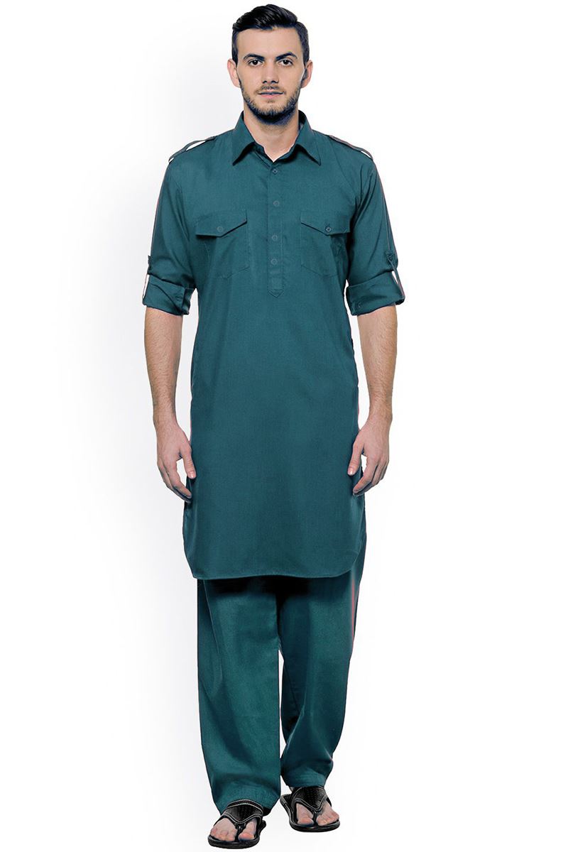 Awesome Teal Blue Colored Designer Pathani Set